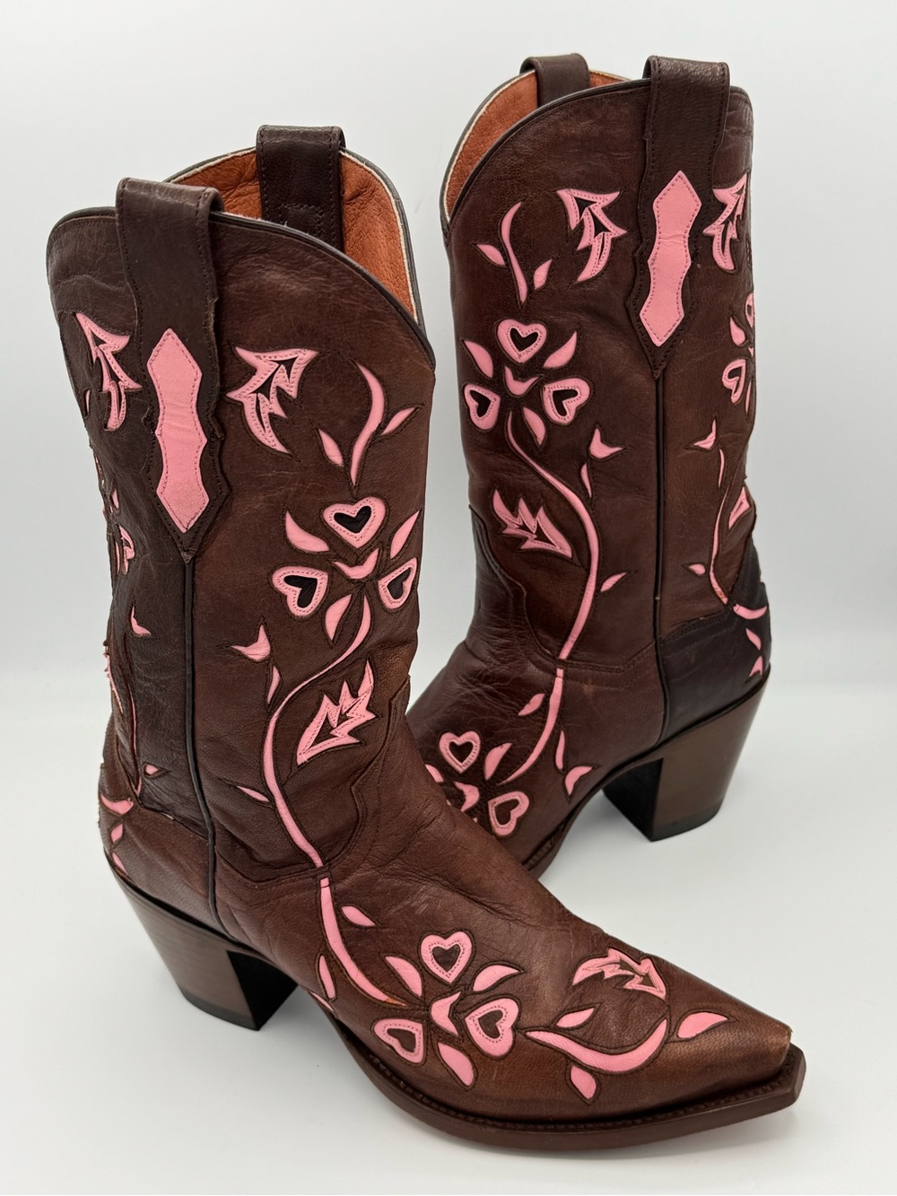 Dan Post Vintage ‘Heart of a Cowgirl’ Western Cowboy Boots- Pink Floral Inlay
